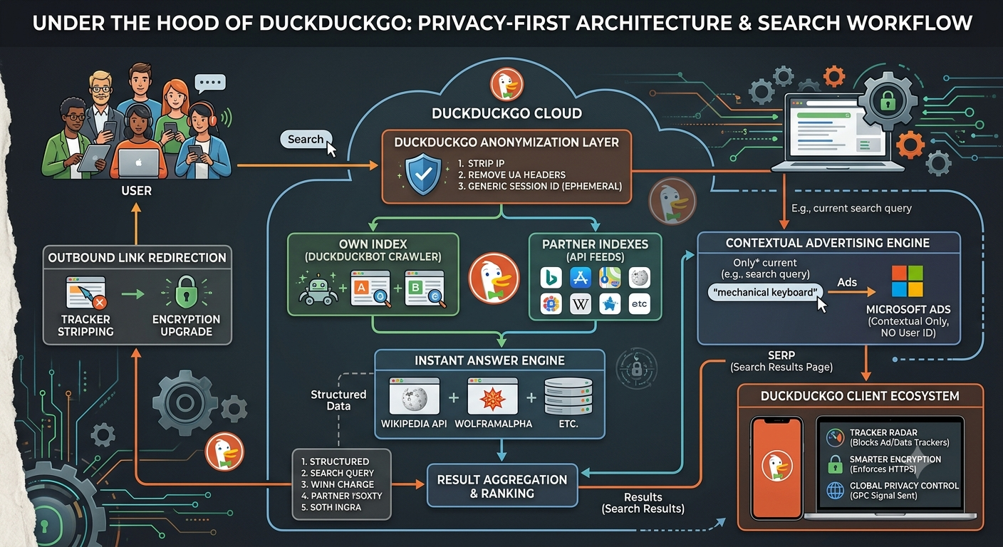 Under the Hood of DuckDuckGo: Architecture, Search Mechanics, and Privacy Engineering